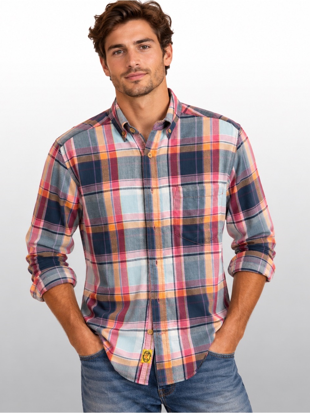 Original Penguin Munsingwear Men’s Small Multicolor Plaid Button-Down